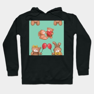 Teddy and Bunny cute blue solid Hoodie